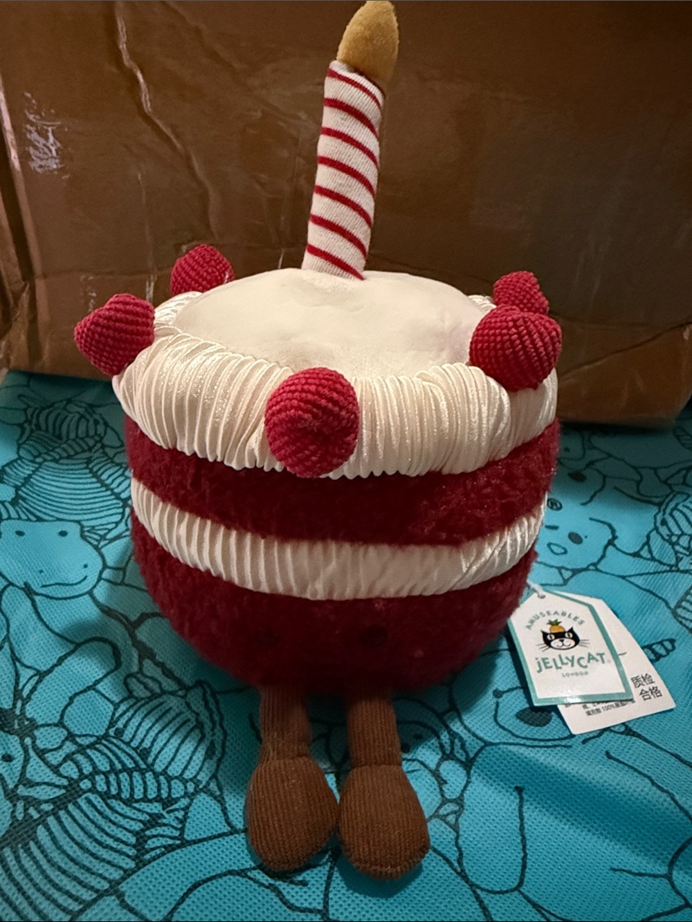 Jellycat Red Cream Plush Layered Birthday Cake Topper